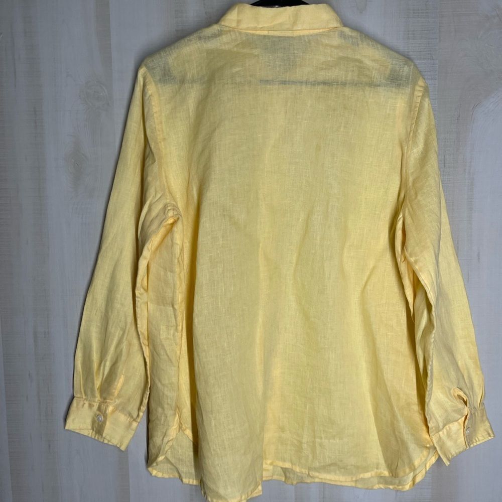 J. Jill yellow 100% linen long sleeve button front shirt blouse top, size medium - Picture 13 of 15
